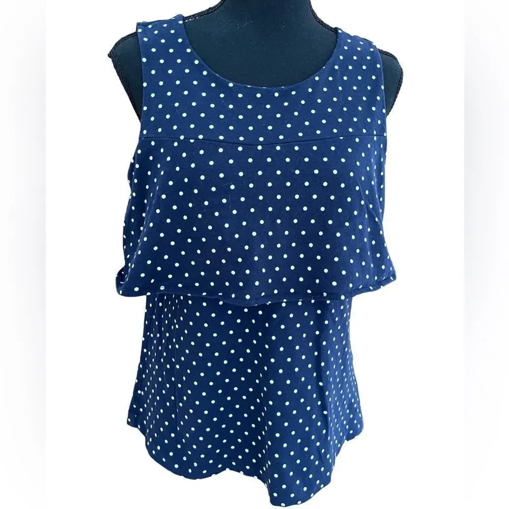 J Crew navy blue polka dot sleeveless tired top, size S.